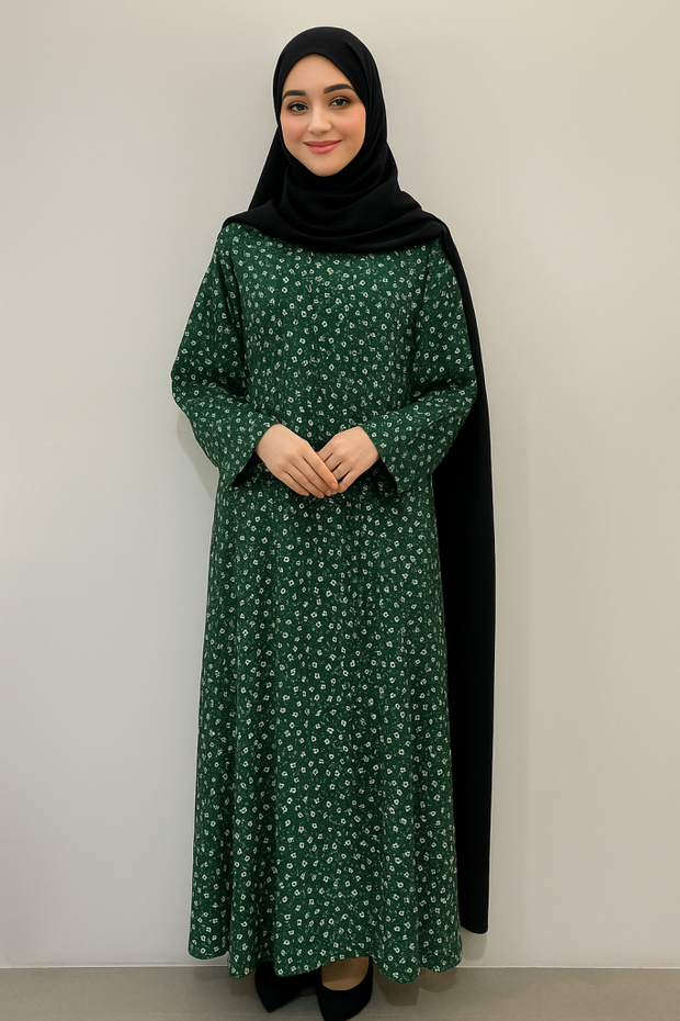 Luxury Printed Green Abaya