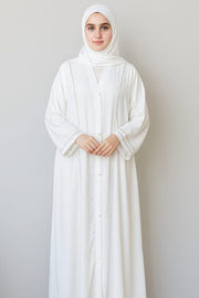 Premium Front Open White Elegant Abaya