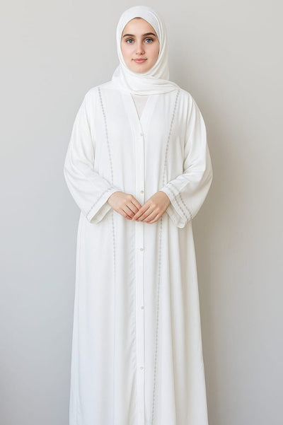 Premium Front Open White Elegant Abaya