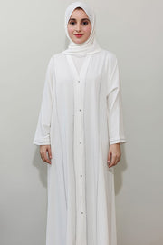 Premium Front Open White Elegant Abaya